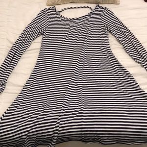 White and navy blue striped dress